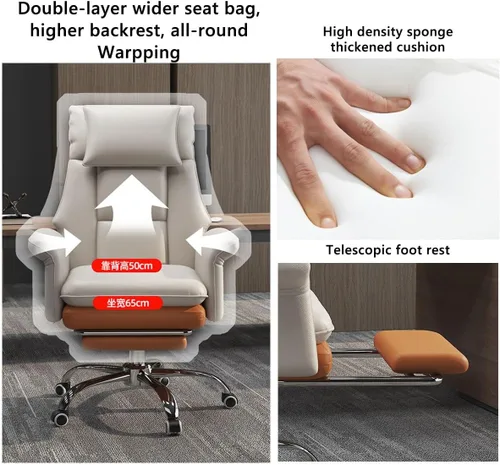 Miniatura 5 de Silla de oficina ejecutiva, silla de oficina grande y alta, silla ergonómica de cuero, sillas de escritorio para oficina en casa, sillas de negro