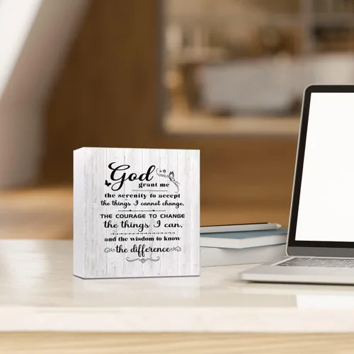 Miniatura 5 de Letrero de madera con texto en inglés «God Grant Me the Serenity to Accept The Things I Cannot Change», decoración de escritorio con versículo