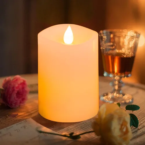 Miniatura 5 de Juego de 1 velas sin llama de 3 x 4, batería de 2 AA, 600 horas, velas parpadeantes con temporizador, velas sin llama de 4 pulgadas con control