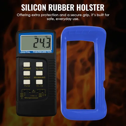 Miniatura 7 de Termómetro de termopar tipo K (-50 ~ 2,372.0 °F), medidor de temperatura digital de doble canal con 2 abrazaderas de temperatura y sensores de sonda