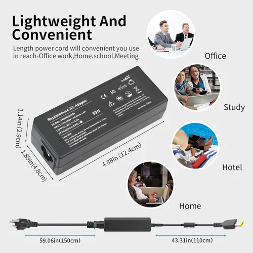 Miniatura 7 de Adaptador de CA de punta USB de 90 W/65 W compatible con Lenovo Thinkpad X1 T460 T470 T450 T430 T440 T440P T540P 440S T460S T560 E560 E550 E440