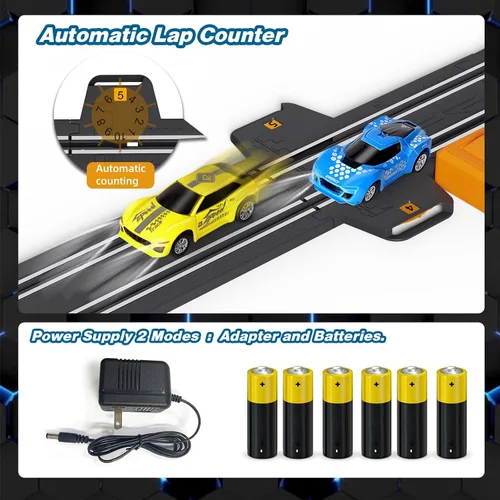Miniatura 6 de Juegos de pista de carreras de coches de ranura para niños, batería o pista de carreras eléctrica con 4 coches de ranura de alta velocidad y 2