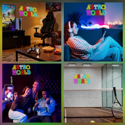 Miniatura 7 de Astro World - Letrero de neón para decoración de pared, colorido letrero LED alimentado por USB, luces de neón para dormitorio, sala de estar, bar