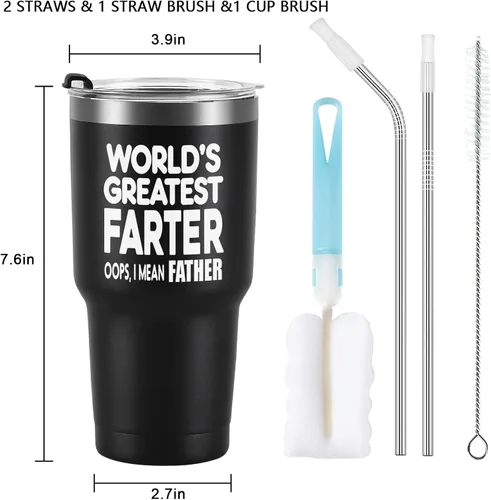 Miniatura 7 de Qtencas World's Greatest Farter, I Mean Father - Vaso de viaje para mejor papá, divertido regalo de cumpleaños y Navidad para papá, marido, hombres