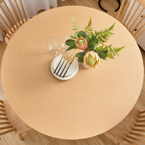 Miniatura 20 de LIBERECOO - Mantel redondo ajustado de vinilo con reverso de franela, borde elástico, impermeable, resistente a las manchas y fácil de limpiar