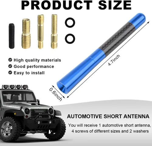 Miniatura 2 de KVAEY Antena corta para automóvil, antena aérea de aluminio rechoncha de 1.37 pulgadas con 4 tornillos y 2 juntas de goma, repuesto de antena de Azul