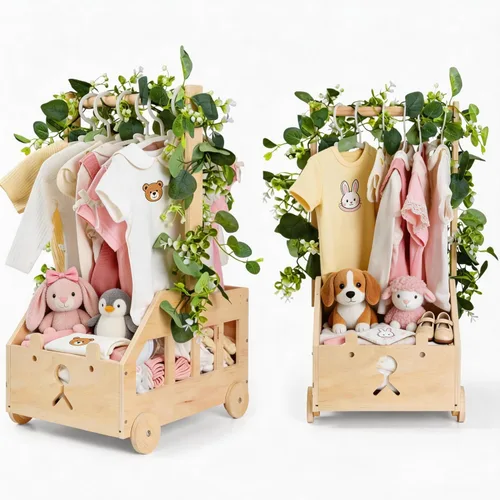 Armario de madera para baby shower con ruedas empujables, cesta de baby shower personalizada, regalo de bienvenida para niños recién nacidos,
