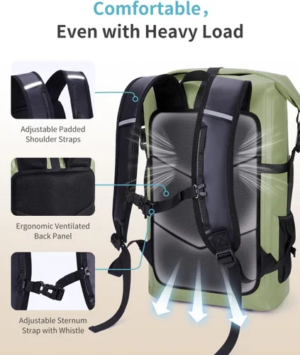 Miniatura 2 de ECOHUB Mochila impermeable para mujeres y hombres, bolsa seca resistente de 30L con cierre enrollable para viajes con funda impermeable IPX8