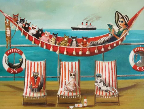 Miniatura 2 de New York Puzzle Company - Janet Hill All Paws on Deck - Rompecabezas de 500 piezas para noches de juego familiares por Janet Hill