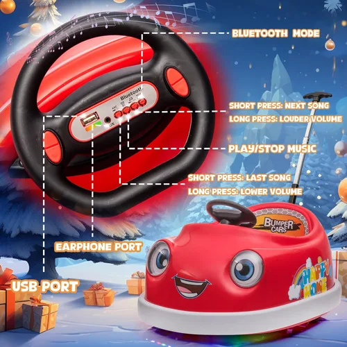 Miniatura 6 de Coche de parachoques eléctrico de batería dual de 12 V para niños con control remoto, giro de 360 grados, función de balancín de varilla de caballo