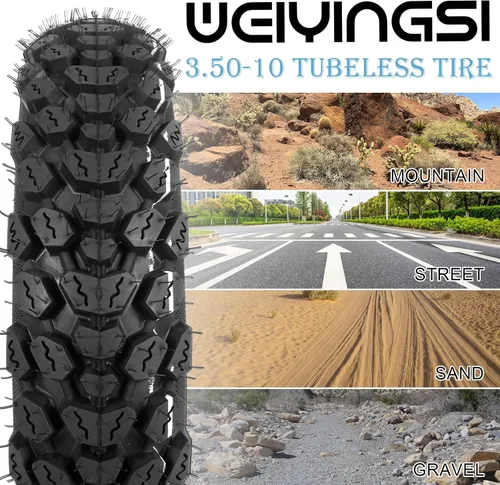 Miniatura 4 de 3.50-10 Neumático para scooter, 3.50-10 Neumático sin cámara todo terreno para reemplazo delantero/trasero en scooters y motos con llantas de 10 1