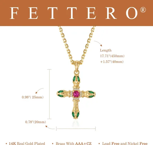 Miniatura 192 de Fettero - Collar con dije de cruz de fe, chapado en oro de 14 K, cadena fina, minimalista, simple, pequeña, para oración, regalo de joyería religiosa