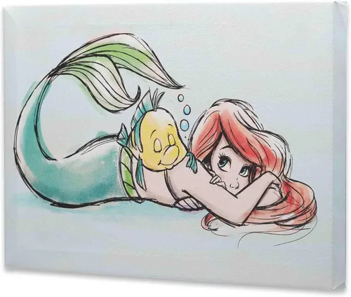 Miniatura 2 de Open Road Brands Disney - Lienzo decorativo de pared con diseño de Ariel y Flounder de La Sirenita en acuarela - Hermoso arte de pared de Ariel