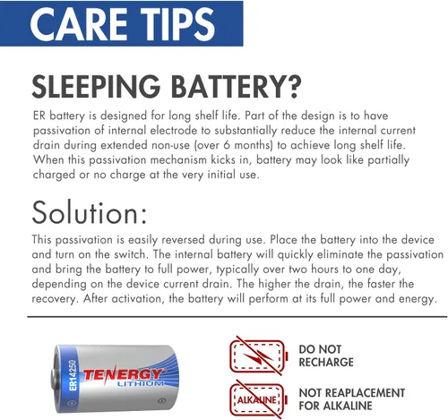 Miniatura 6 de Tenergy Batería de litio de 3.6 V 1/2 AA, baterías no recargables ER14250 de 1200 mAh para sistemas de alarma, sensores de seguridad para el hogar
