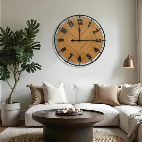 Miniatura 6 de Micasso Reloj de pared grande de 27 pulgadas, silencioso, sin tictac, decoración de pared de madera rústica y metal, reloj decorativo antiguo