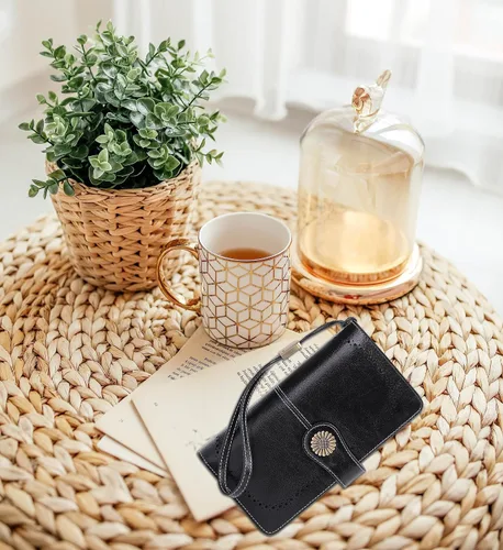 Miniatura 6 de Cartera de pulsera personalizada, carteras con nombre grabado personalizado con bloqueo RFID, gran capacidad, cartera de mano para tarjetas