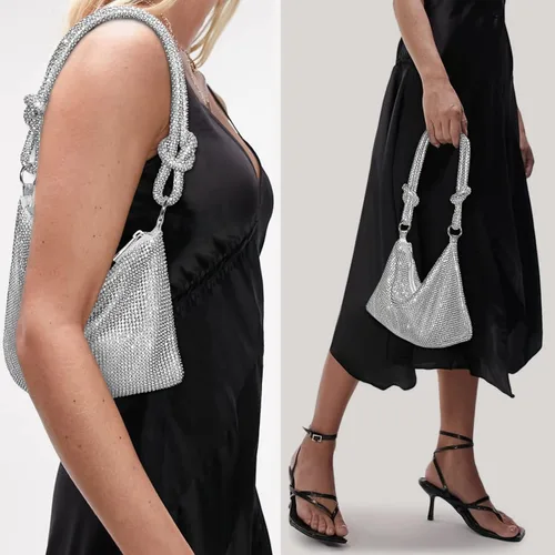Miniatura 5 de Monederos de diamantes de imitación para mujer elegante bolso de noche brillante bolso de mano plateado brillante para fiesta club boda plateado