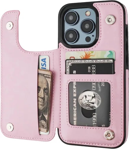 Miniatura 15 de ONETOP Funda tipo cartera compatible con iPhone 15 Pro con soporte para tarjetas, funda de piel sintética con ranuras para tarjetas, doble cierre