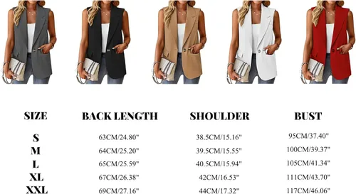 Miniatura 6 de Mina self Chaqueta sin mangas para mujer, casual, ligera, color sólido, chaleco abierto al frente, cárdigan con solapa y bolsillos