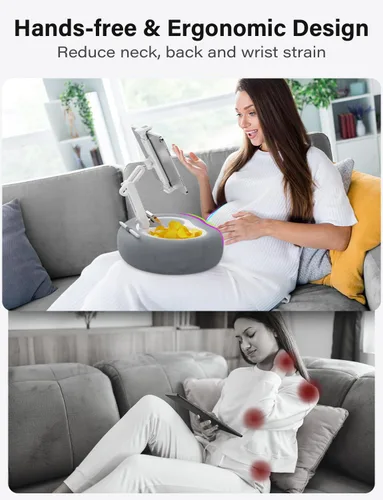 Miniatura 4 de TAZENI Soporte de almohada para tablet Kindle con 2 bandejas para teléfono de 4 a 13 pulgadas, soporte para teléfono / tableta/Kindle iPad soporte