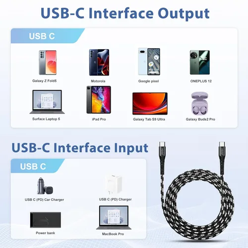 Miniatura 7 de AGOZ Paquete de 3 cables USB C de 4 pies 6 pies 10 pies, cable trenzado para Samsung Galaxy S26 S25 S24 S23 S22 S21 A15 A16 A17 A36 A54, Motorola