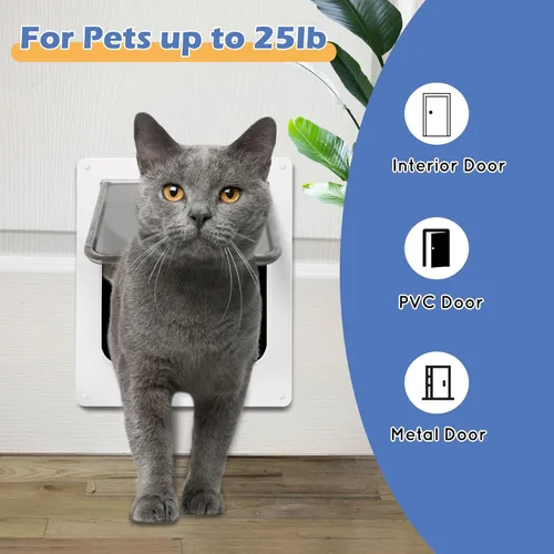 Miniatura 4 de Wordcam Puerta para gatos extragrande, puerta para gatos para puertas interiores y exteriores, puerta para mascotas con bloqueo de 4 vías para gatos