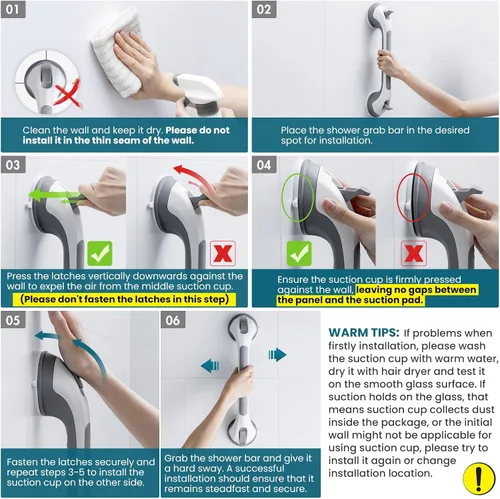 Miniatura 2 de TAILI - Barras de sujeción para la bañera y la ducha con ventosa, paquete de 2 unidades, resistente, removible, sin taladro, impermeable, seguridad