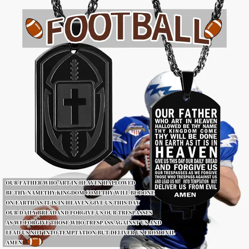 Miniatura 4 de Collar de cruz de versículo bíblico de fútbol para hombres, regalo religioso de acero inoxidable, joyería deportiva de fútbol, regalos de Pascua