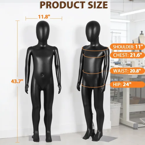 Miniatura 5 de ZENY Maniquí infantil de cuerpo completo para niños, forma de vestido realista, ajustable, desmontable, para niños, 44 pulgadas, color negro