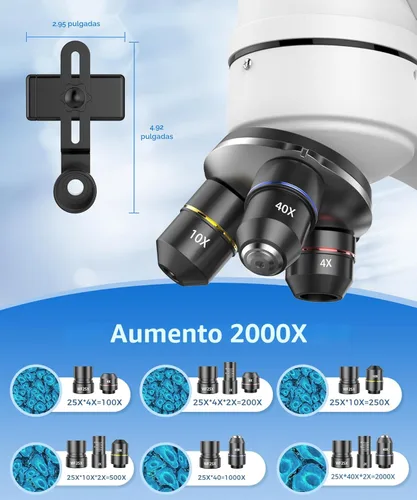 Miniatura 6 de Microscopio binocular compuesto para adultos, profesionales y niños, aumento de 40X-2000X con iluminación LED, platina mecánica, oculares WF2x