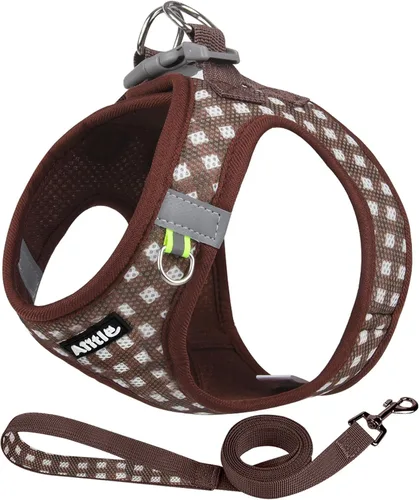 Miniatura 14 de AIITLE Juego de arnés y correa para perro, sin tirones, arnés de malla suave reflectante para cachorros y gatos extra pequeños, arnés de chaleco a