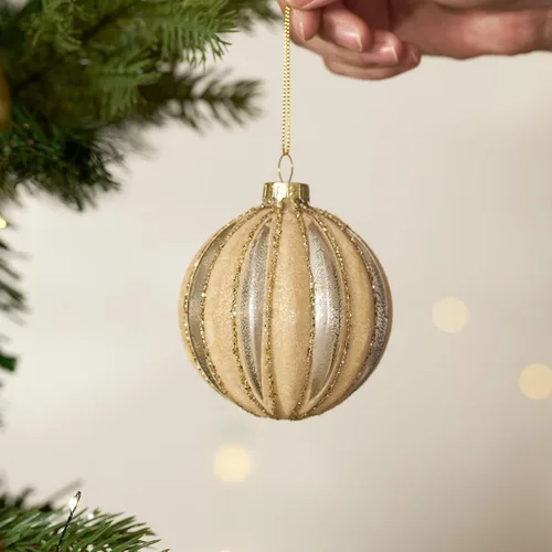 Miniatura 2 de DN DECONATION Adornos de cristal de Navidad, adorno de bola colgante de terciopelo flocado con varios tamaños y diseños, adorno amarillo mate