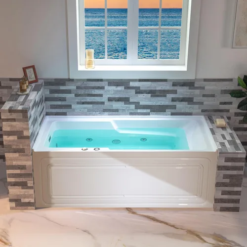 Miniatura 22 de WOODBRIDGE Tina de hidromasaje de 60" en nicho, acrílica, rectangular, con chorros calientes, en color blanco con drenaje izquierdo, desagüe