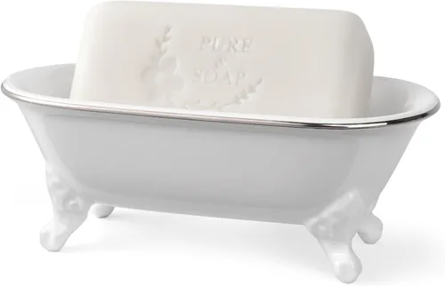 Miniatura 31 de Bañera decorativa en miniatura con patas de garra de cerámica de 6.5", jabonera para jabón en barra, soporte para esponja de cocina y bandeja