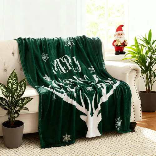 Miniatura 3 de Exclusivo Mezcla Manta de Navidad para sofá, manta suave y acogedora para invierno, manta decorativa con patrón de reno verde, 50 x 60 pulgadas