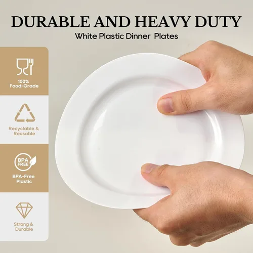 Miniatura 3 de FOCUSLINE 100 platos de plástico blanco de 10 pulgadas, platos desechables de alta resistencia, platos de plástico duro de alta calidad, platos