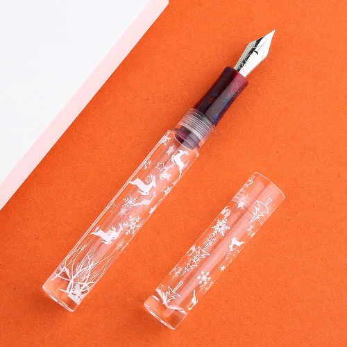 Copo de nieve versión de Navidad C1 Eye Dropper Relleno Pluma Estilográfica Totalmente Transparente Gran Capacidad Almacenamiento de Tinta con Caja