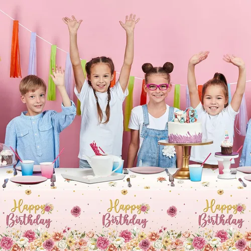 Miniatura 6 de Oudain Mantel de plástico para fiesta de cumpleaños, 3 piezas, color rosa, desechable, rectangular, rosa, para decoración de fiesta de cumpleaños