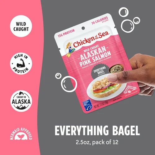 Miniatura 3 de Chicken of the Sea Salmón rosa de Alaska, paquetes de 2.5 oz. (Caja de 12), salmón capturado en la naturaleza, condimento para bagel de todo tipo