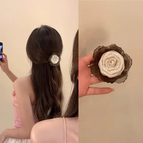 Miniatura 2 de 3 paquetes de pinzas para el cabello con flores medianas, pequeñas pinzas en forma de rosa para moño alto, pinzas para el cabello para viajes