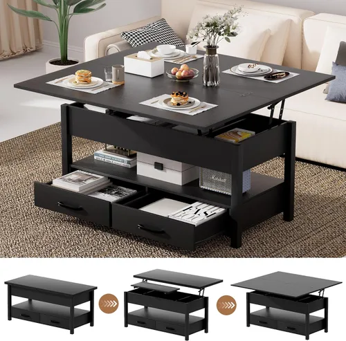 Miniatura 10 de SYESWAY Mesa de Centro Elevable de 39.4" con Estación de Carga, Mesa de Centro Multifuncional 4 en 1 con Almacenamiento y Compartimentos Ocultos