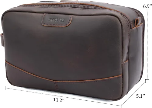 Miniatura 5 de Polare - Neceser de cuero de grano completo, kit de afeitado, estuche de viaje, bolsa de lavado con cremalleras YKK