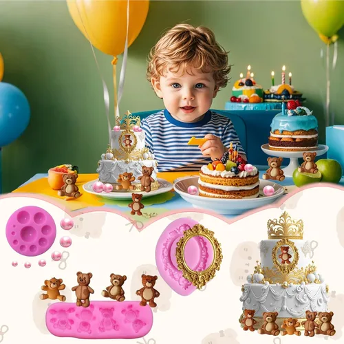 Miniatura 7 de 5 moldes de silicona para fondant de oso y bolas de fondant de perlas 3D, semiesferas de chocolate, marcos de fotos de silicona para ositos