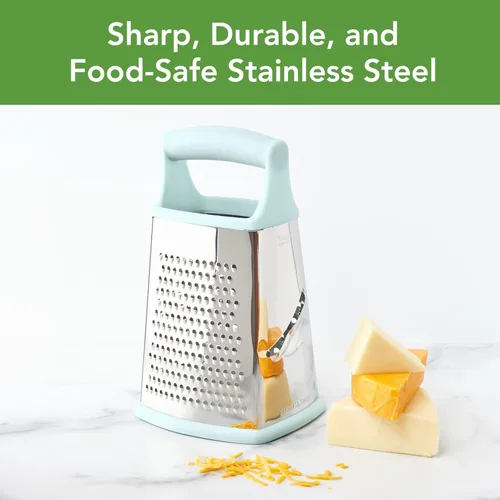 Miniatura 3 de Tovolo Rallador de quesos grande de acero inoxidable de 4 caras para triturar verduras y rallar, fácil de limpiar, apto para lavavajillas, con mango