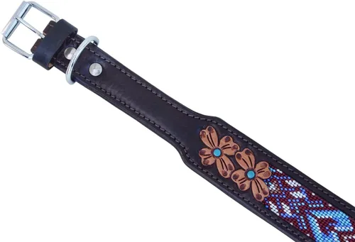 Miniatura 5 de Collar de cuero para perro, tamaño grande, estilo occidental, resistente, manual, ajustable, con cuentas y acolchado, suave para cachorros y perros