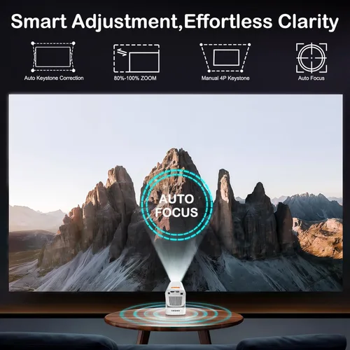 Miniatura 4 de WOOPKER Mini proyector HY260 Pro actualizado con WiFi y Bluetooth 5.4, enfoque automático/Keystone, soporte nativo 1080P para 4K, control remoto Air
