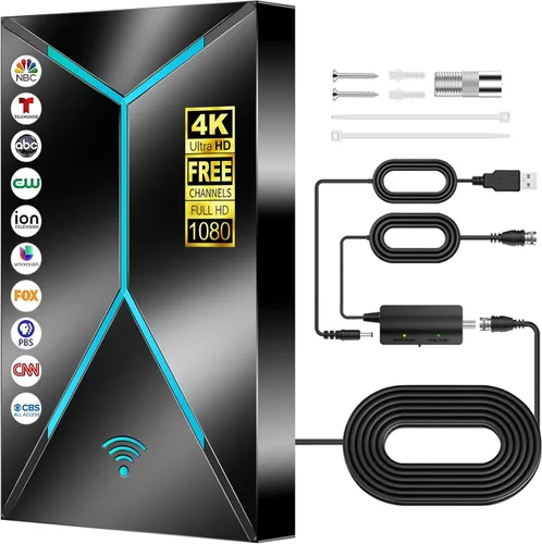 Antena de TV mejorada 2026 para interiores y exteriores, antena HDTV de largo alcance de 3200 millas con amplificador de señal amplificadora, cable