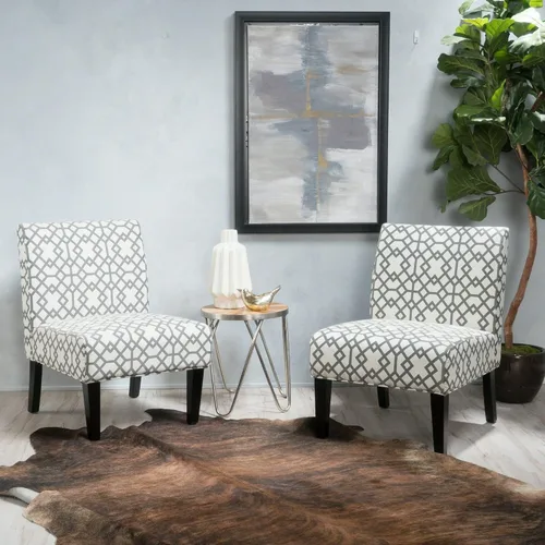 GDFStudio Juego de 2 sillas decorativas tapizadas sin brazos, modernas sillas laterales con patas de madera cónicas, silla de ocio minimalista para