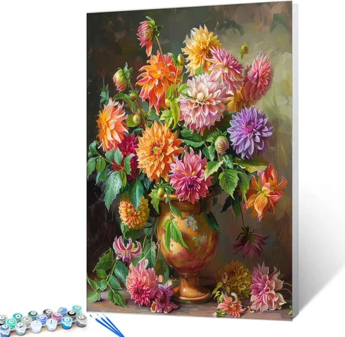 Miniatura 32 de Tucocoo Kit de pintura de lavanda por números con pinceles y pigmento acrílico sobre lienzo para adultos, diseño rústico de ventanas, arte floral