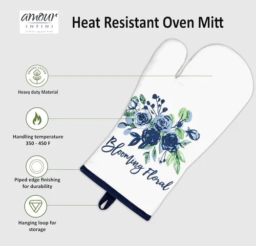 Miniatura 2 de AMOUR INFINI Juego de 1 guantes para horno acolchados con lazo para colgar, antideslizantes, resistentes al calor, lavables y reutilizables
